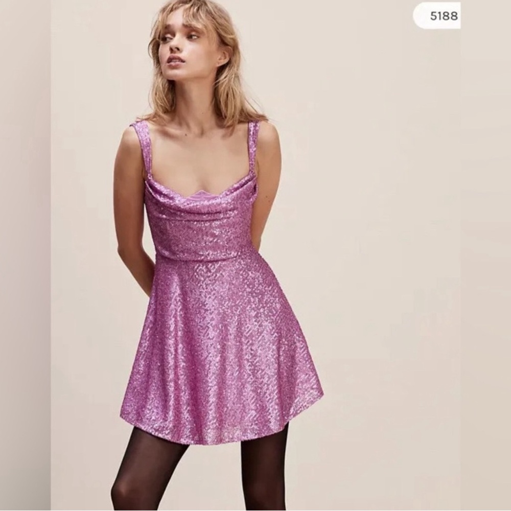 For love and lemons Candice sequin bow mini skater corset dress small NWT pink